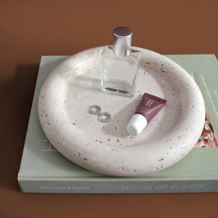 Flora Vesta - Wholesale Decorative Plate/Dish/Bowl - Travertine Halo Stone Dish / Tray catch-all0