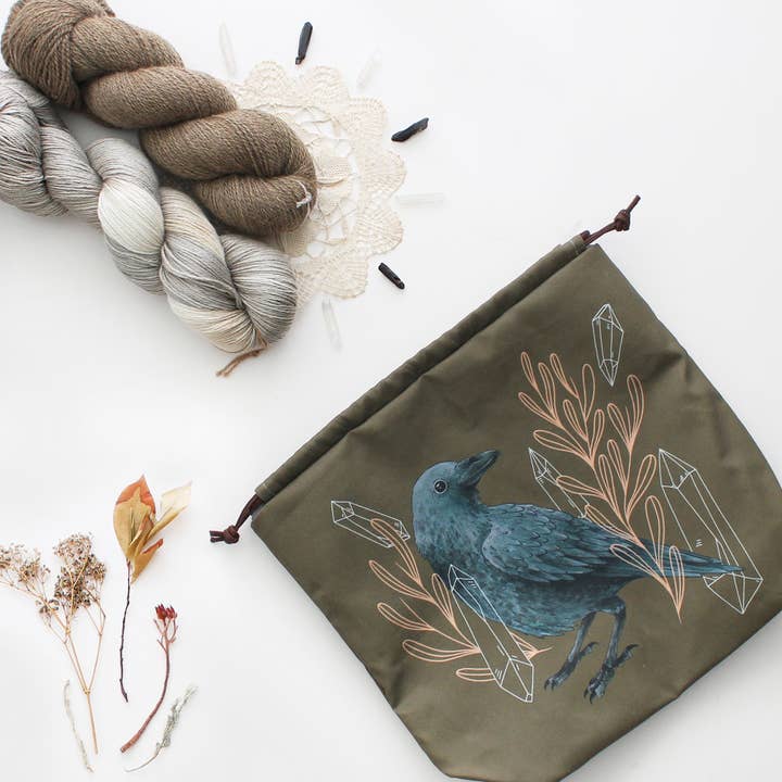 The Blue Rabbit House - Wholesale Drawstring Bag - Unisex - Amber the Raven | Project Bag | Drawstring Bag1