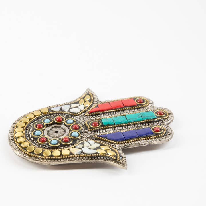 Main de Hamsa - Couleurs Mixtes - Porte-Encens pour Bâtonnets et Cônes pour la vente par Artschatz LLC