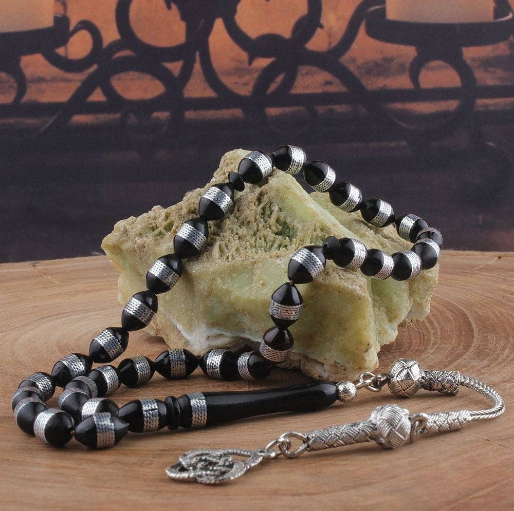 Aladdin - Wholesale Prayer Beads Necklace - Tesbihevim | Kuka Wood Tasbih with Wrapped Metal Tassel1