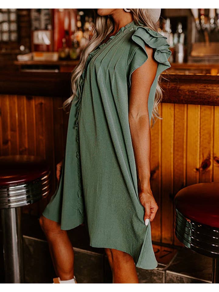 PRETTY BASH - Wholesale Dress - Women's - Ruffle Short Sleeve Buttoned Dress