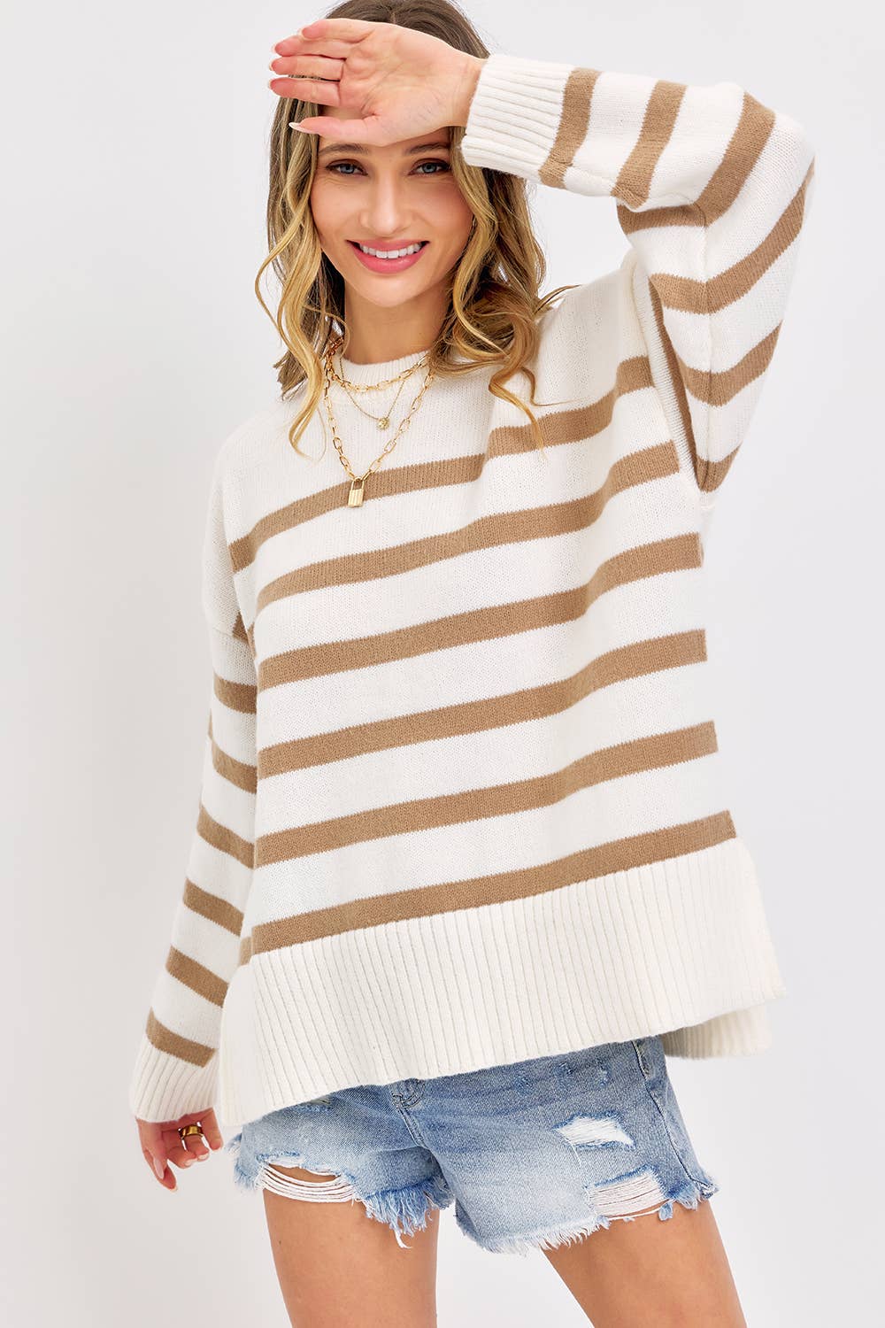 Sweet Lovely by Jen – wholesale Tunic sweater – Women’s – STRIPED PULLOVER OVERSIZE  SWEATER35