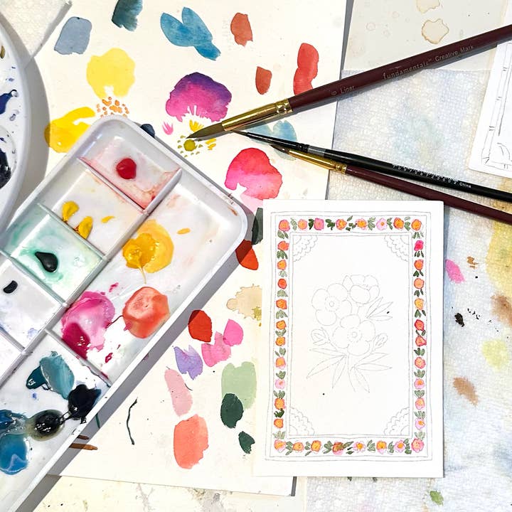 Antiquaria - Wholesale DIY Craft Kit - Mini Watercolor Painting Kit: Flowers4