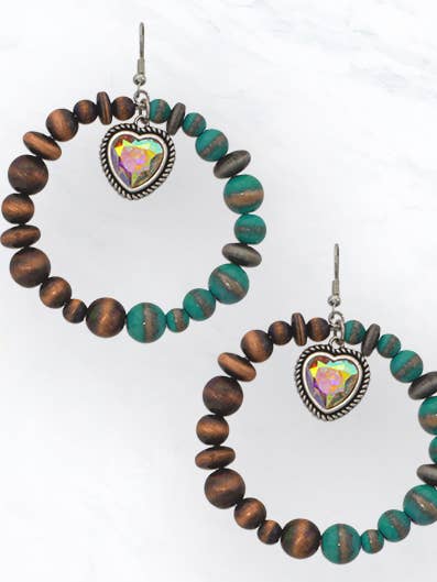 Beaded Hoop Earrings with Heart Crystal Charm for wholesale by Suzie Q USA