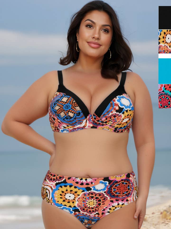 Large size swimwear, Bikini Set Multi-Color Printed for wholesale by Marine