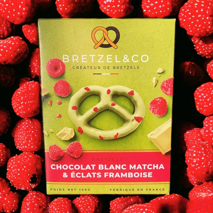 Bretzel chocolate blanco matcha - trozos de frambuesa para venta al por mayor de Bretzel&Co