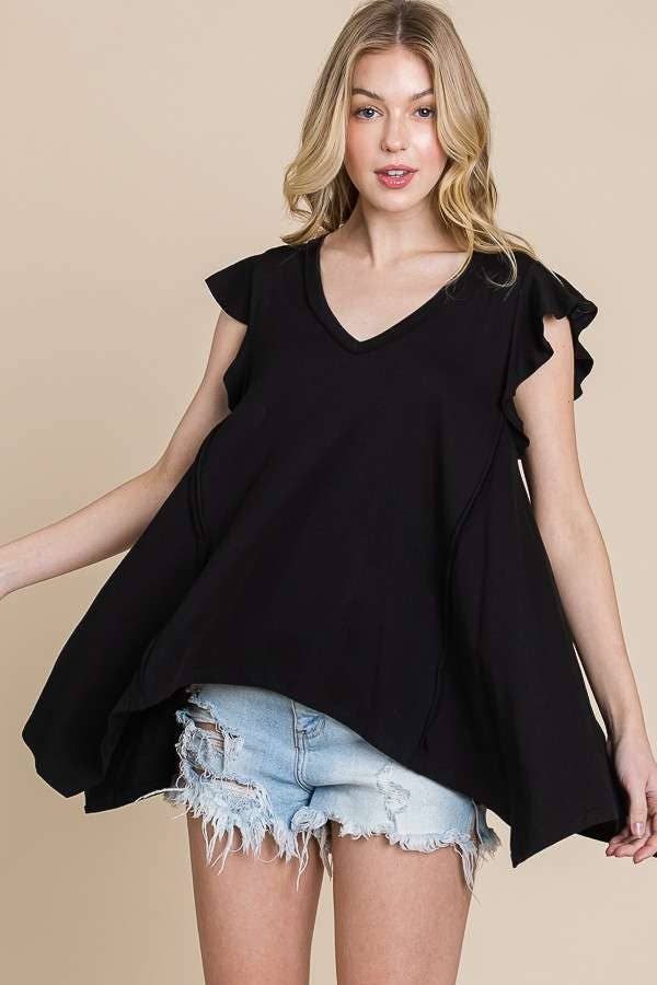 Culture Code - Wholesale Tunic - Women's - CJT1516 - PLUNGE V-NECK UNEVEN HEM TOP0