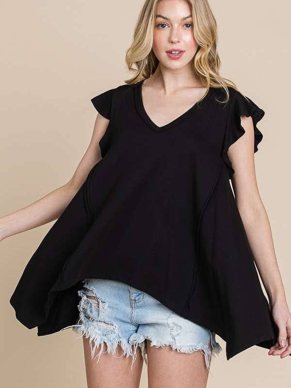 Culture Code - Wholesale Tunic - Women's - CJT1516 - PLUNGE V-NECK UNEVEN HEM TOP