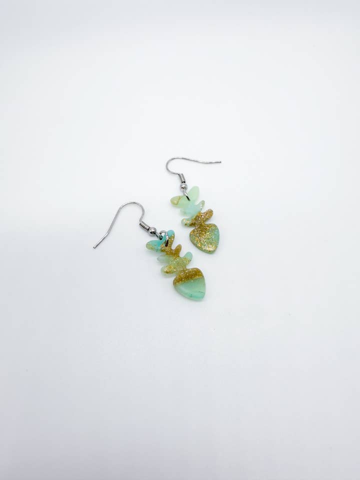 Seaglass Fishbone Earrings for wholesale by Wild Coho Clay