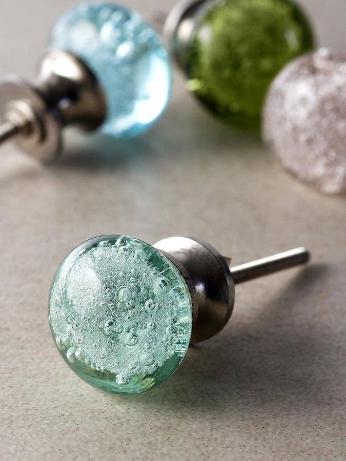 Aqua Sea Green Glassware Bubble Cabinet Knob, Dresser Knob for wholesale by KNOBCO