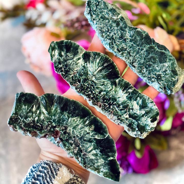 Seraphinite Slices, Serephinite Slabs for wholesale by Mandala Gems