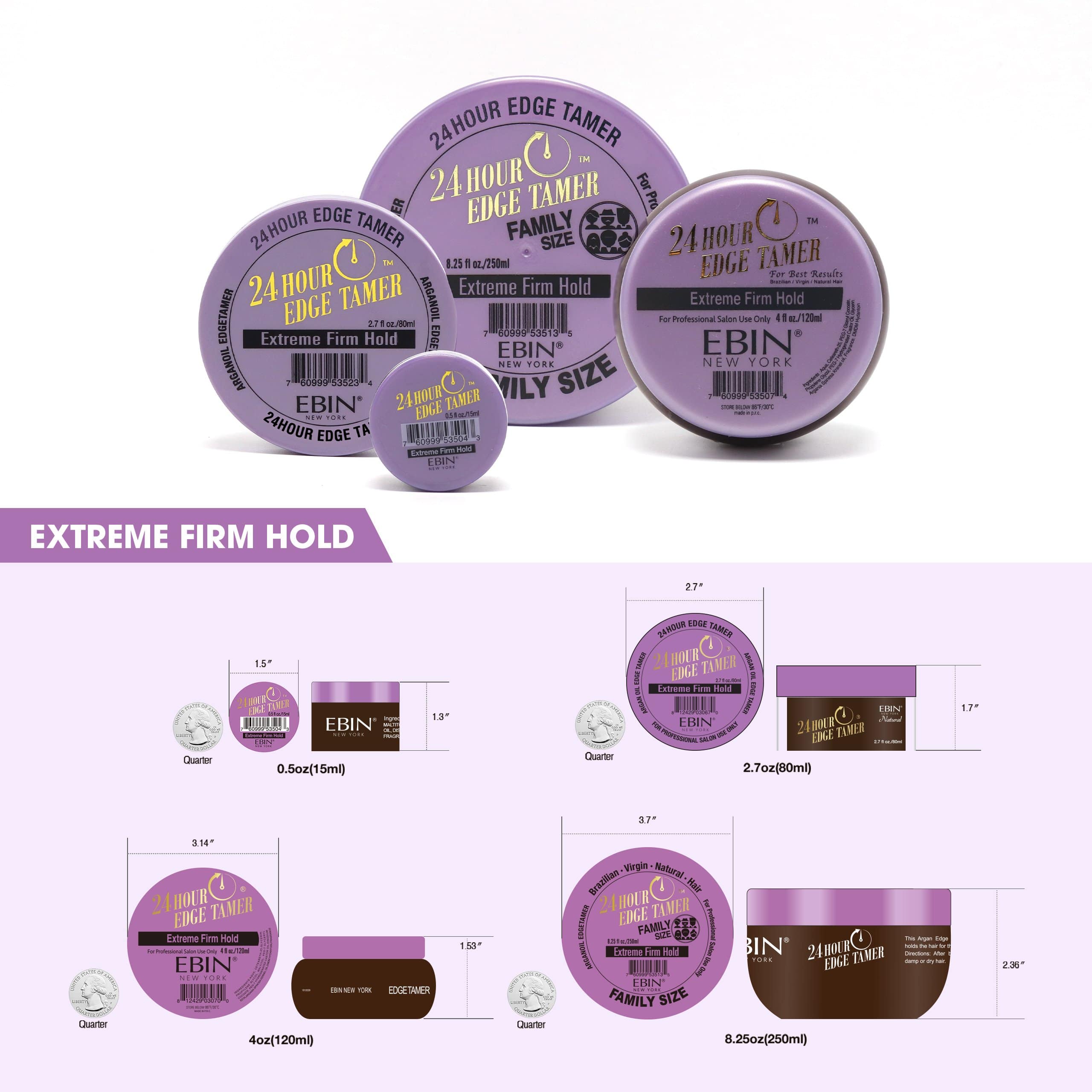 EBIN NEW YORK - Wholesale Hair Styling Gel/Mousse - 24 Hour Edge Tamer - Extreme Firm Hold 2.7oz/ 80ml6