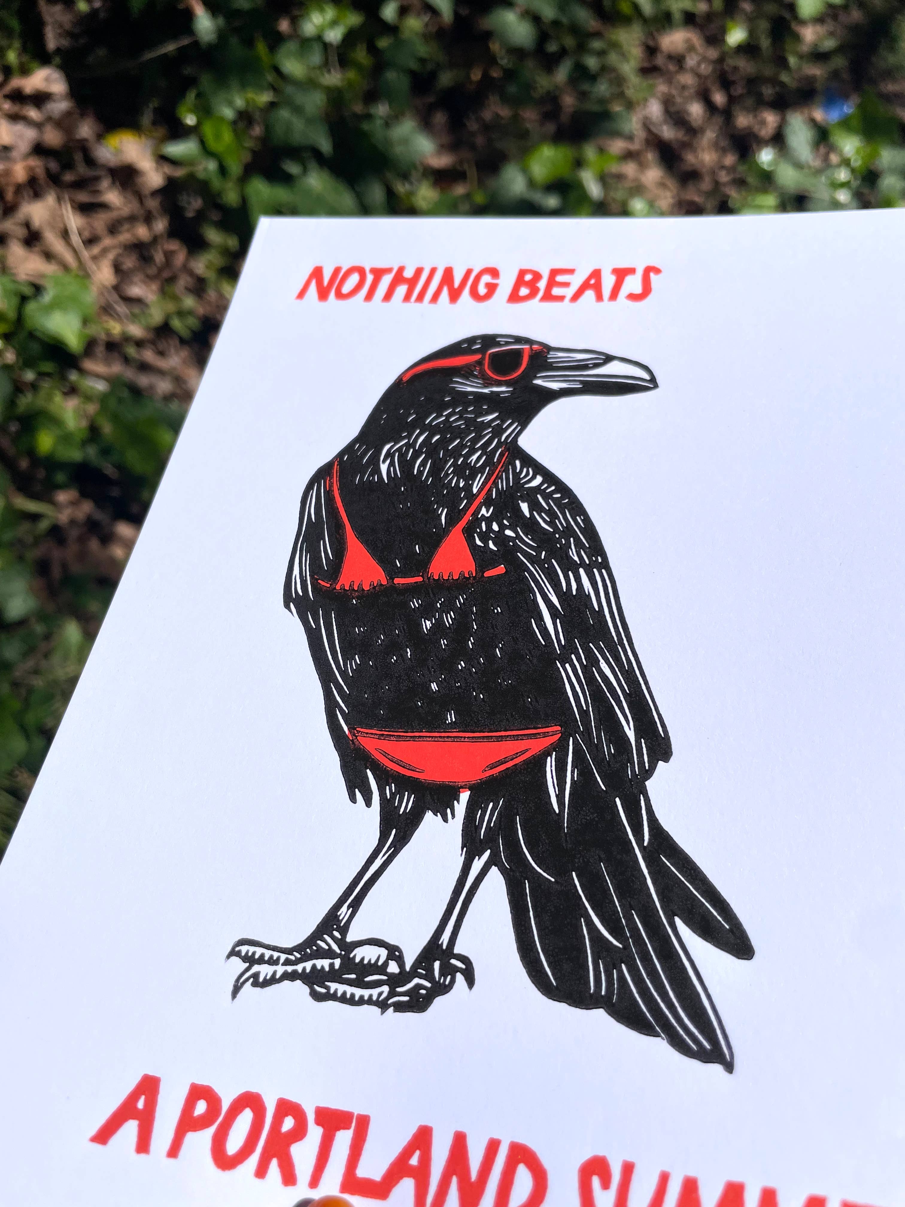 Augury Press - Wholesale Art Print - Portland Crow Linocut Print1