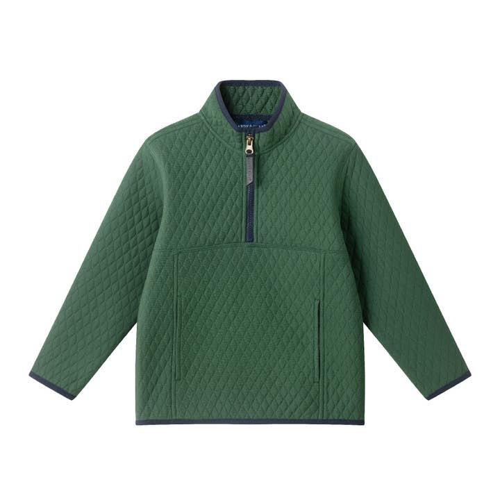 Pull à col zippé quart en diamant matelassé pour enfants | Vert pour la vente par Andy & Evan
