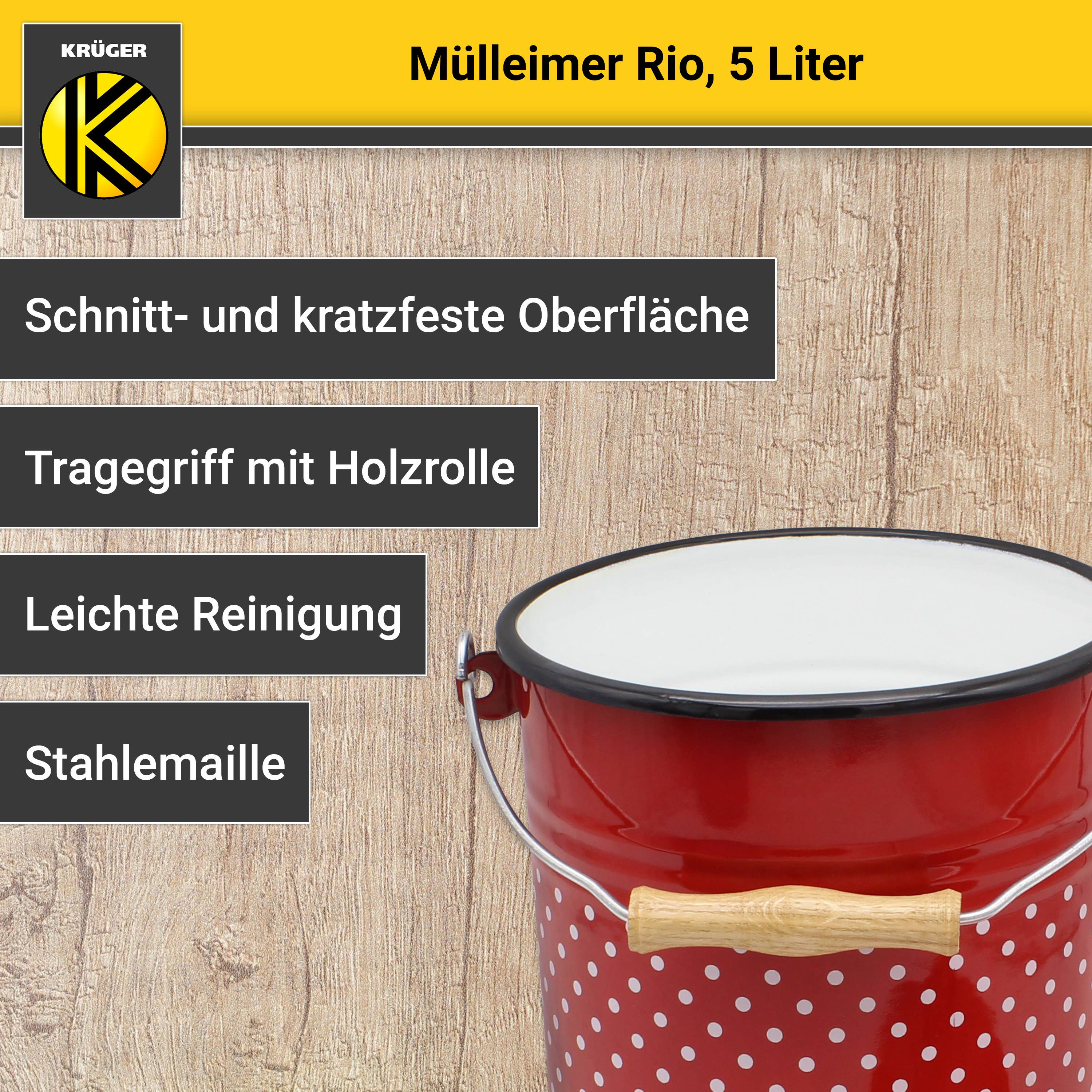 Karl Krüger – wholesale Papperskorg/papperskorg – Karl Krüger Rio emaljerad hink med lock, 5 liter1
