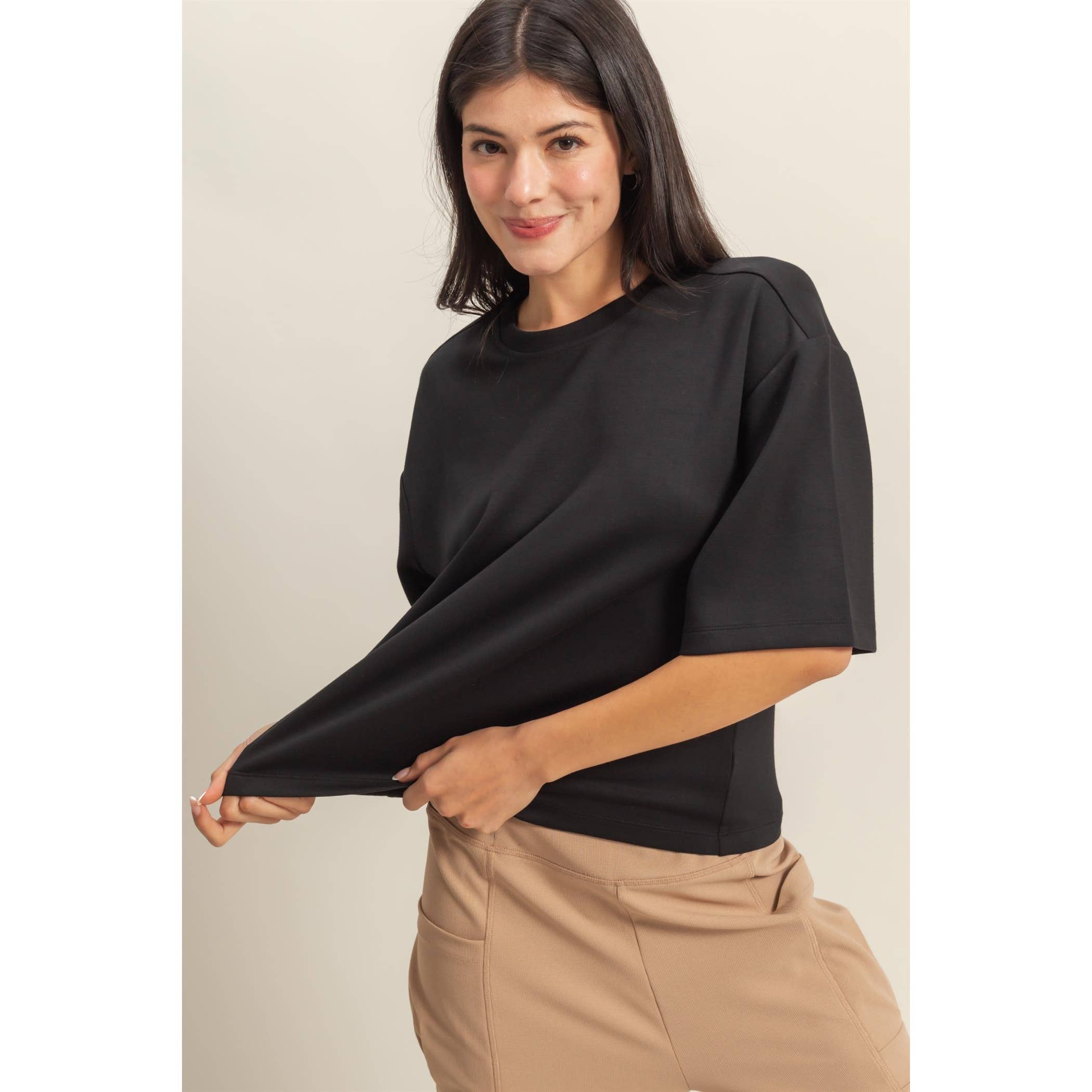 HYFVE - Wholesale Shirt - Women's - Double Knit Drop Shoulder Everyday Basic Top30
