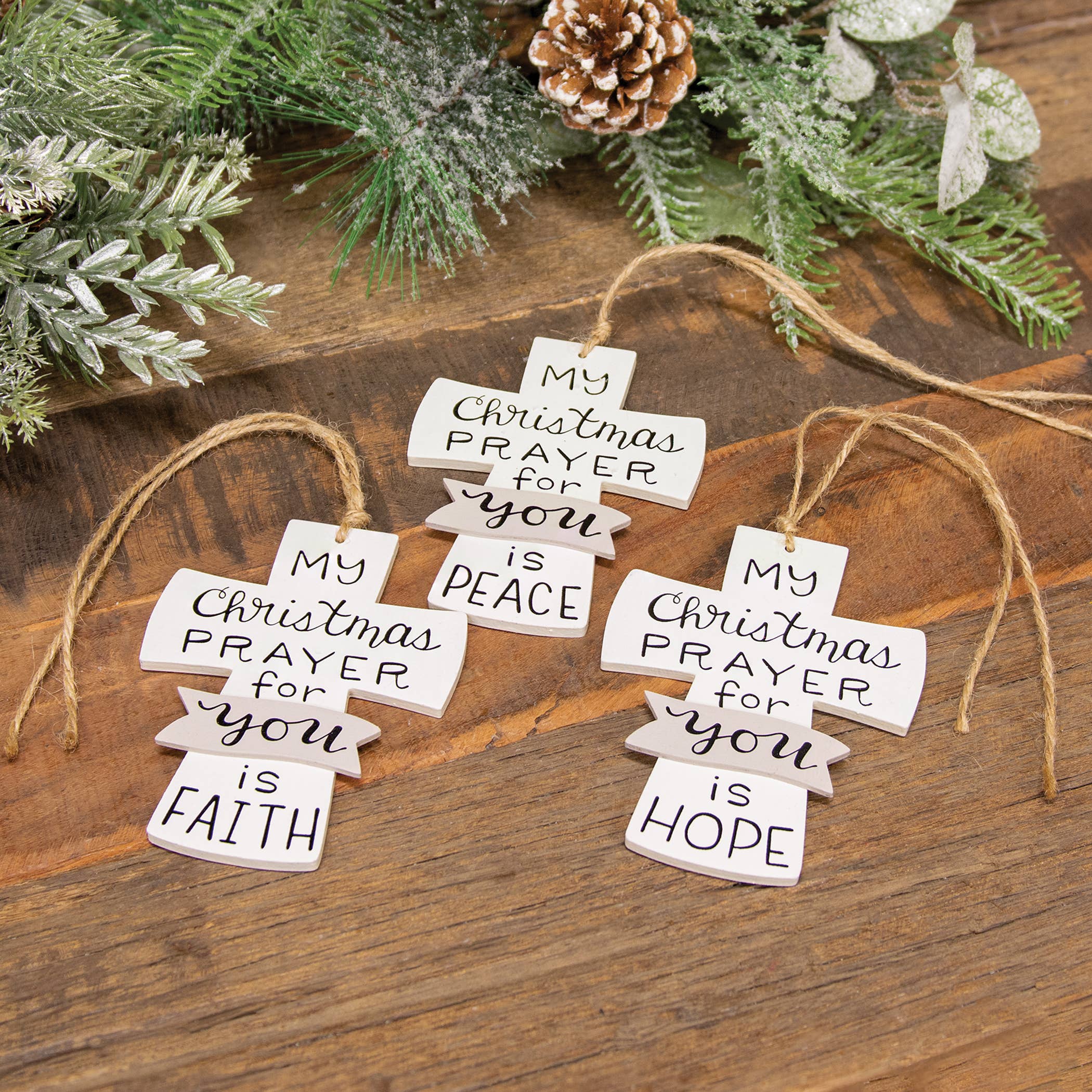 The Hearthside Collection - Wholesale Ornament Set - My Christmas Prayer Wooden Cross Ornament - 3 Asstd.1