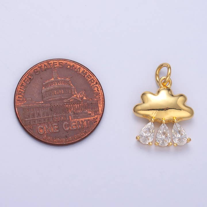 Aim Eternal - Wholesale Individual Charm/Pendant - 24K Gold Filled Triple Raindrop CZ Cloud Charm in Gold & Silver | C0576
