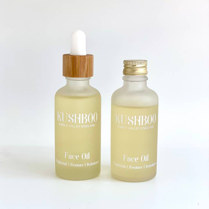 Gezichtsolie -100% natuurlijk - Optie met aluminium dop (navulling) voor wholesale door Kushboo Soaps & Skincare