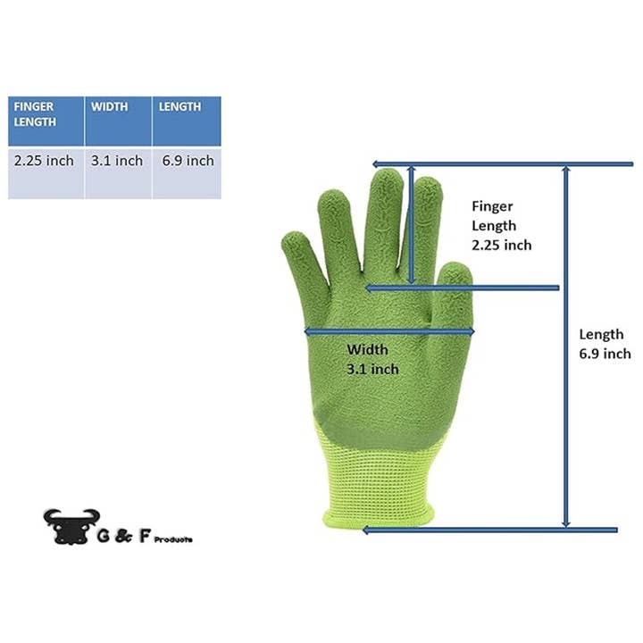 G & F Products - Wholesale Garden gloves - Kids Garden Gloves, Premium MicroFoam Coated, Dirt Resistant6