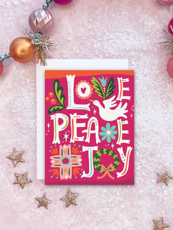 Love Peace Joy Holiday Greeting Card for wholesale by Idlewild Co.