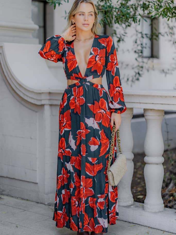 ROBE LONGUE À DÉCOUPES IMPRIMÉES 602535 pour la vente par Rokoko by Dazz