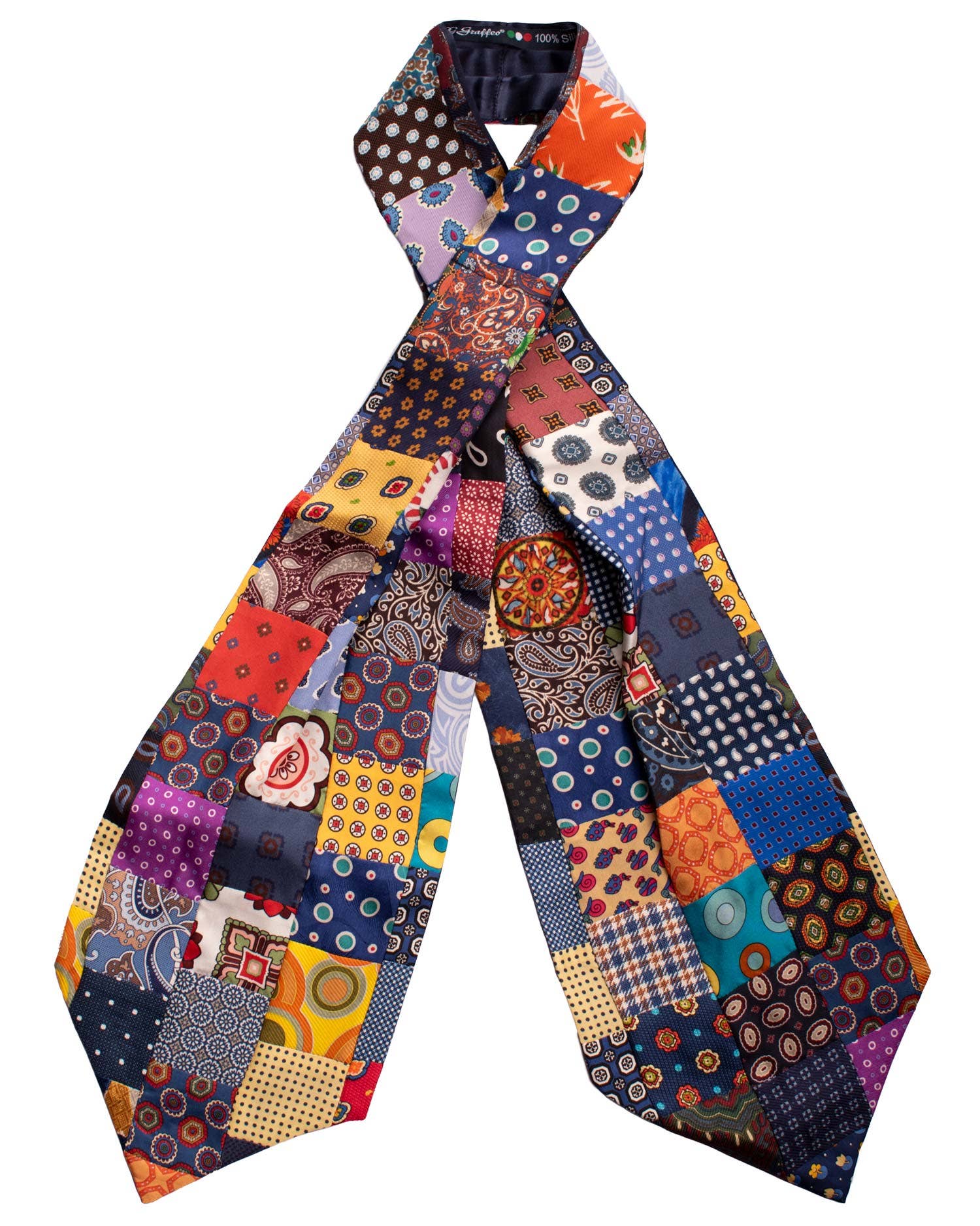 Graffeo Cravatte – wholesale Necktie – Men’s – Ascot Vintage Silk Print Patchwork Multicolor Pattern AP480
