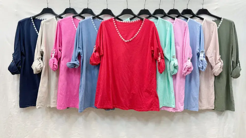 Mimi & Gogo – T-shirt – Mulher por atacado – T-shirt gola vichy @96893_TsColVichy9