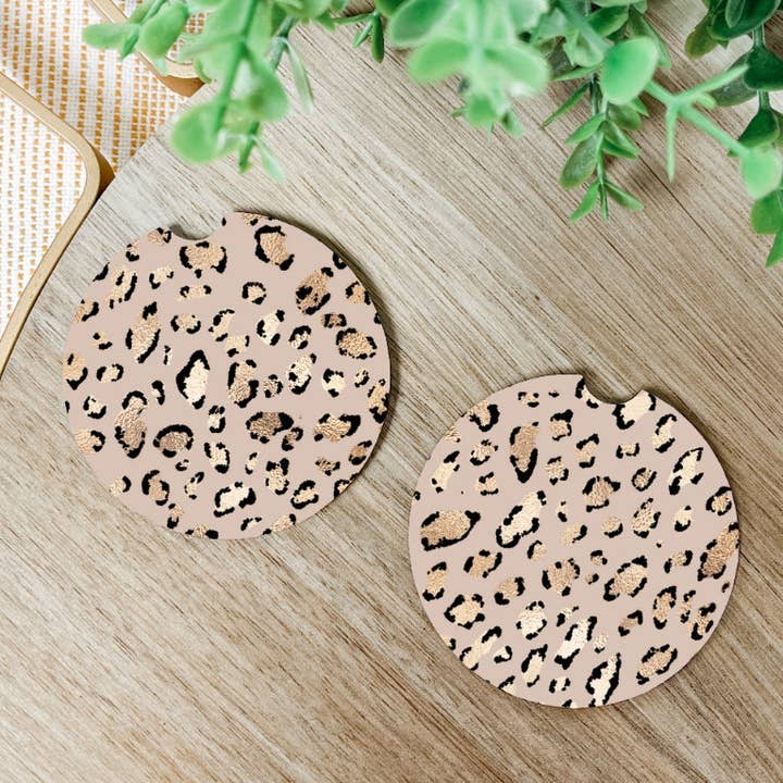 Cheetah print car cup coaster for wholesale by Darrow Designs