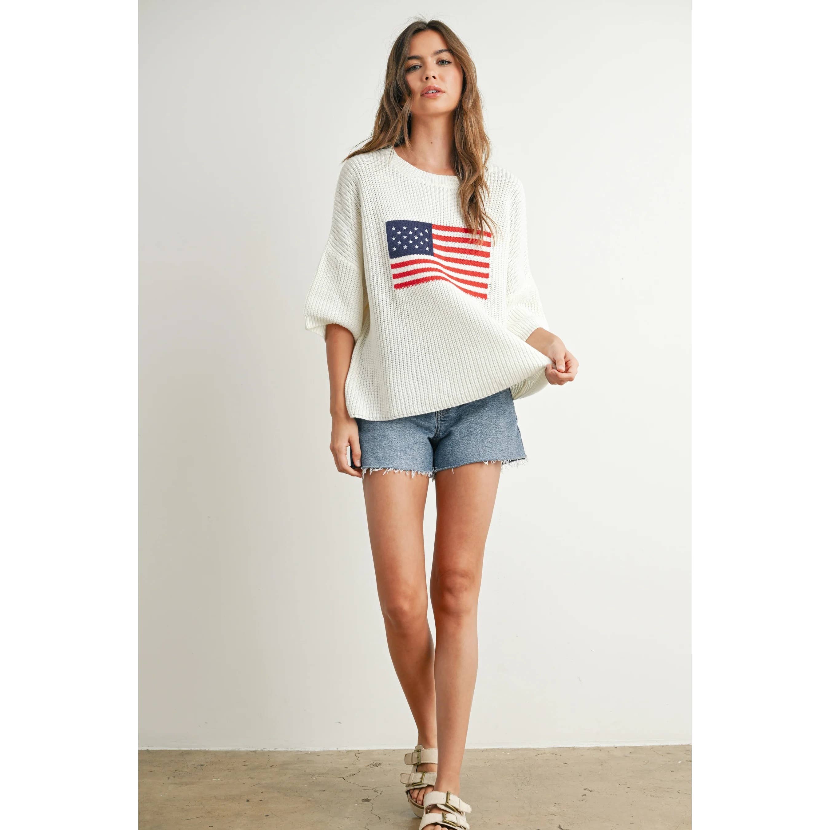Apolline - Wholesale Knit Sweater - Women's - Patriotic Flag Print Knit Sweater for Bold Style and Comfort3