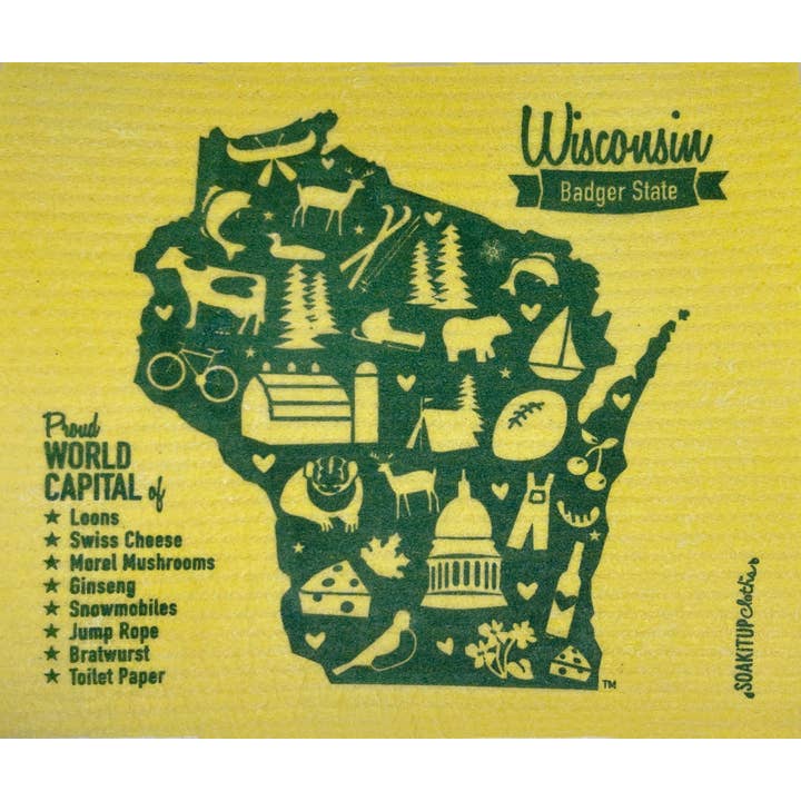 Wisconsin Proud World Capital Orange Dishcloth for wholesale by Soak iT Up Eco-friendly Greetings + Gifts