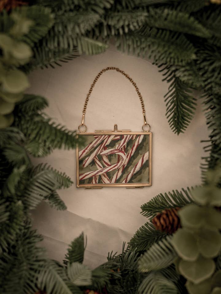 "Candy Canes" Gold Frame Ornament for wholesale by Lewa Studio