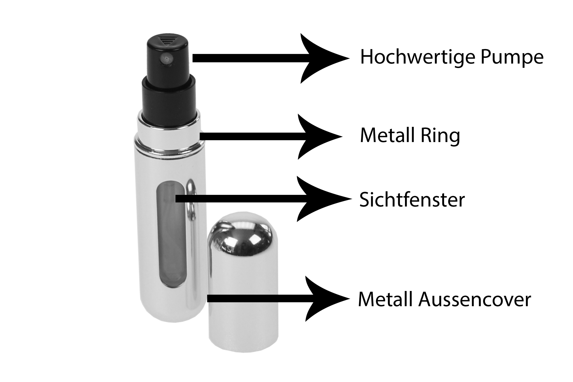 Fantasia R. Espig KG - Vendita all'ingrosso Profumi/Eau de toilette - Atomizzatore tascabile, argento lucido, per 5 ml, con riempimento automatico.3