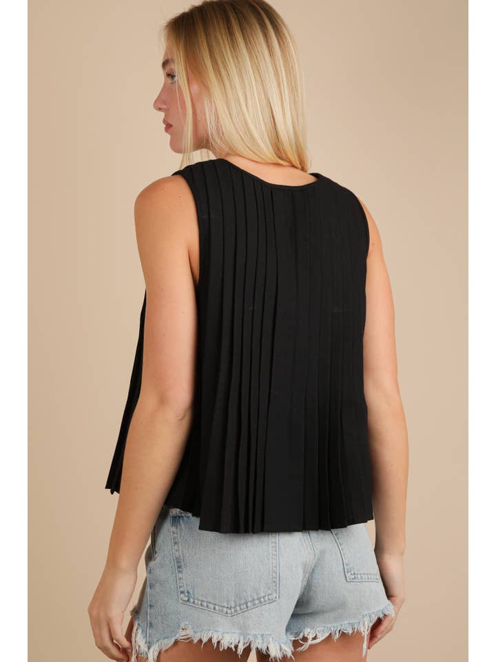VERY J - Wholesale Blouse - Women's - NT12184-Pleated Woven Blouse Top with Front Tie