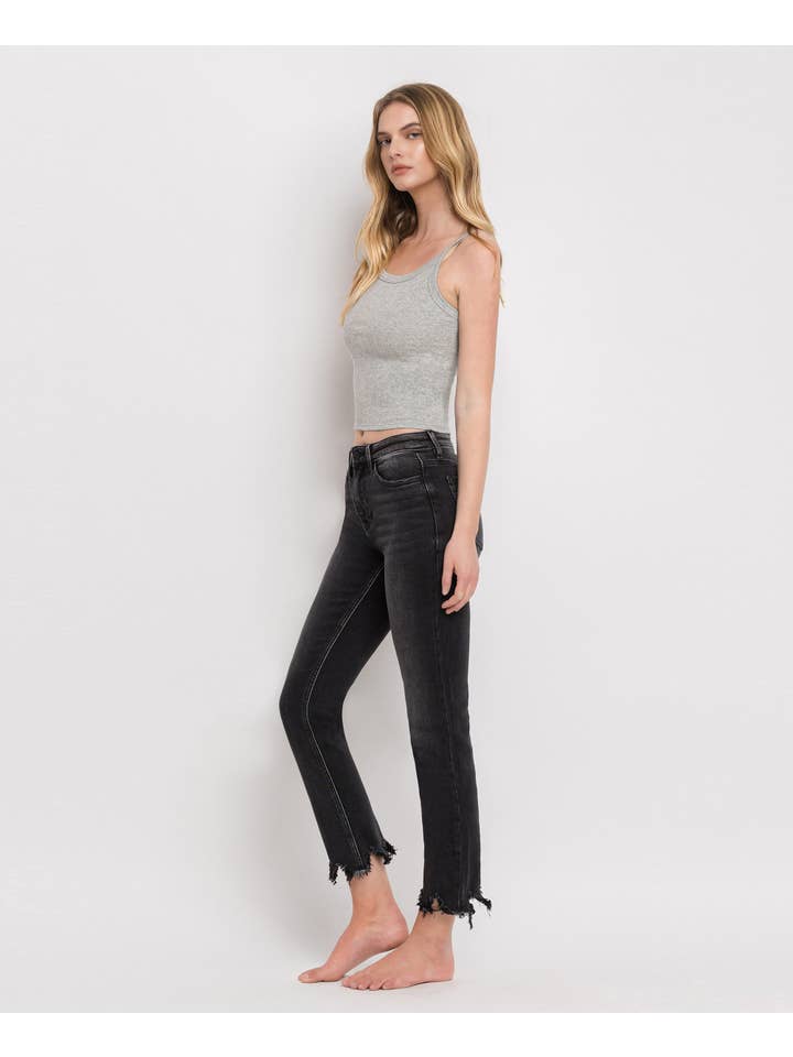 IN A BOTTLE HIGH RISE DISTRESSED UNEVEN HEM SLIM STRAIGHT JEANS T5552 for wholesale on Faire12