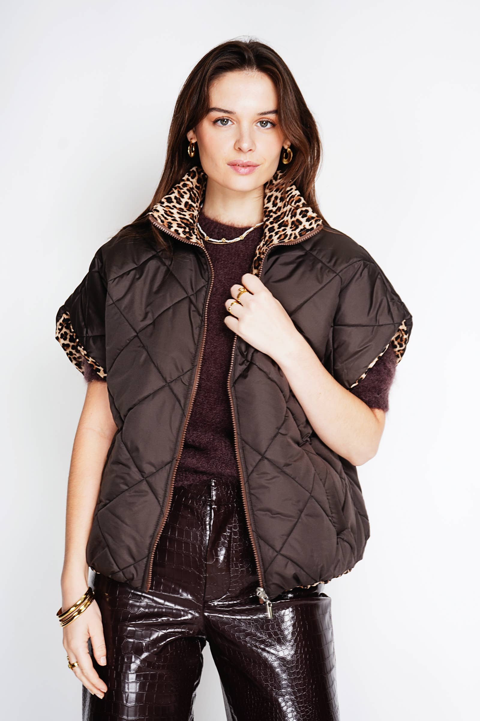 NOELINE - Wholesale Puffer Jacket - Women's - Reversible quilted jacket 8858-LEOPARD