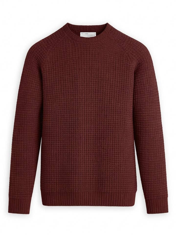 Herren Travel Merino leichter Waffel‑Rundhalspullover – Merlot für den Großhandel von Ministry Of Supply