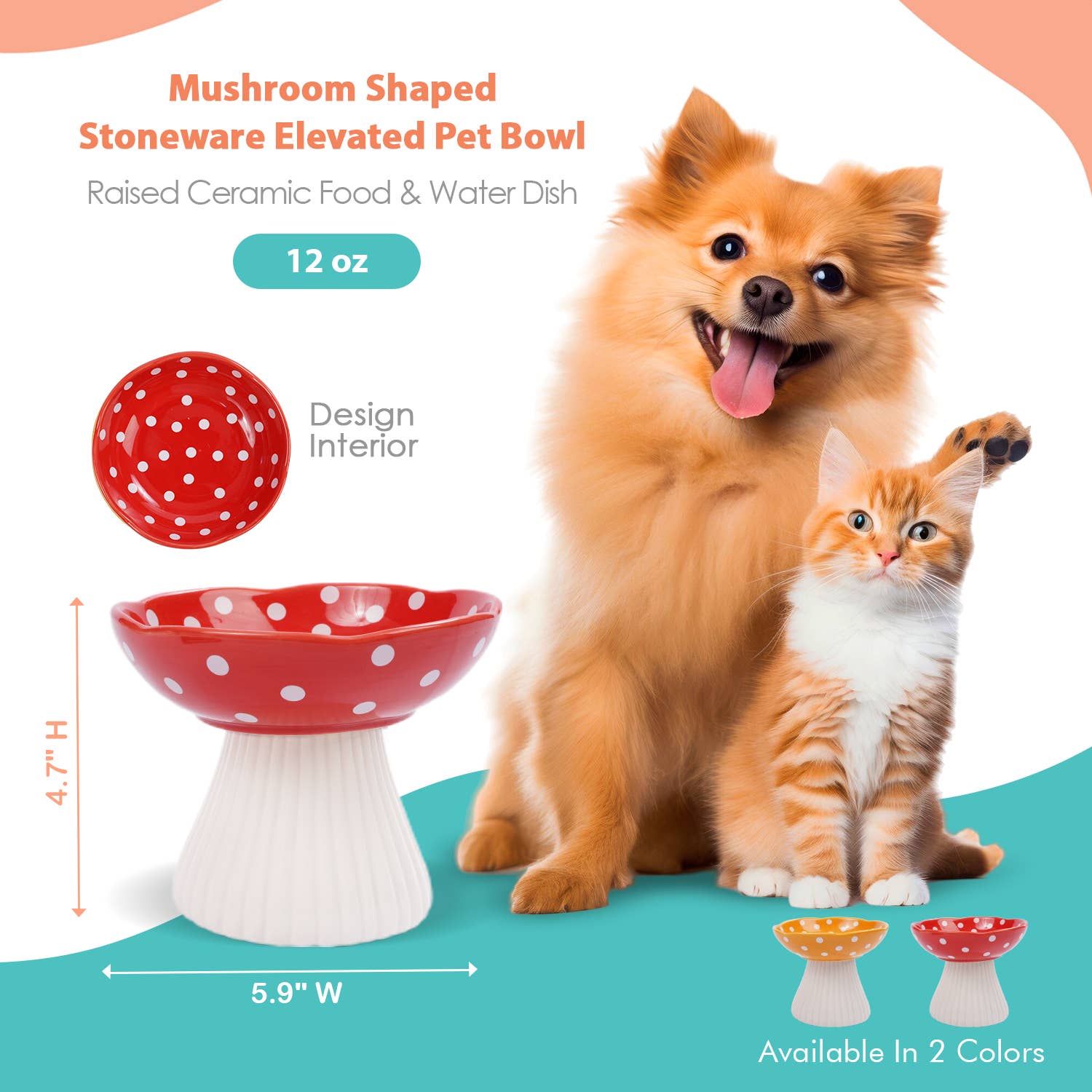 Precious Tails - Wholesale Pet Bowl - Cat/Dog - Mushroom Shaped  Stoneware Elevated Pet Bowl9