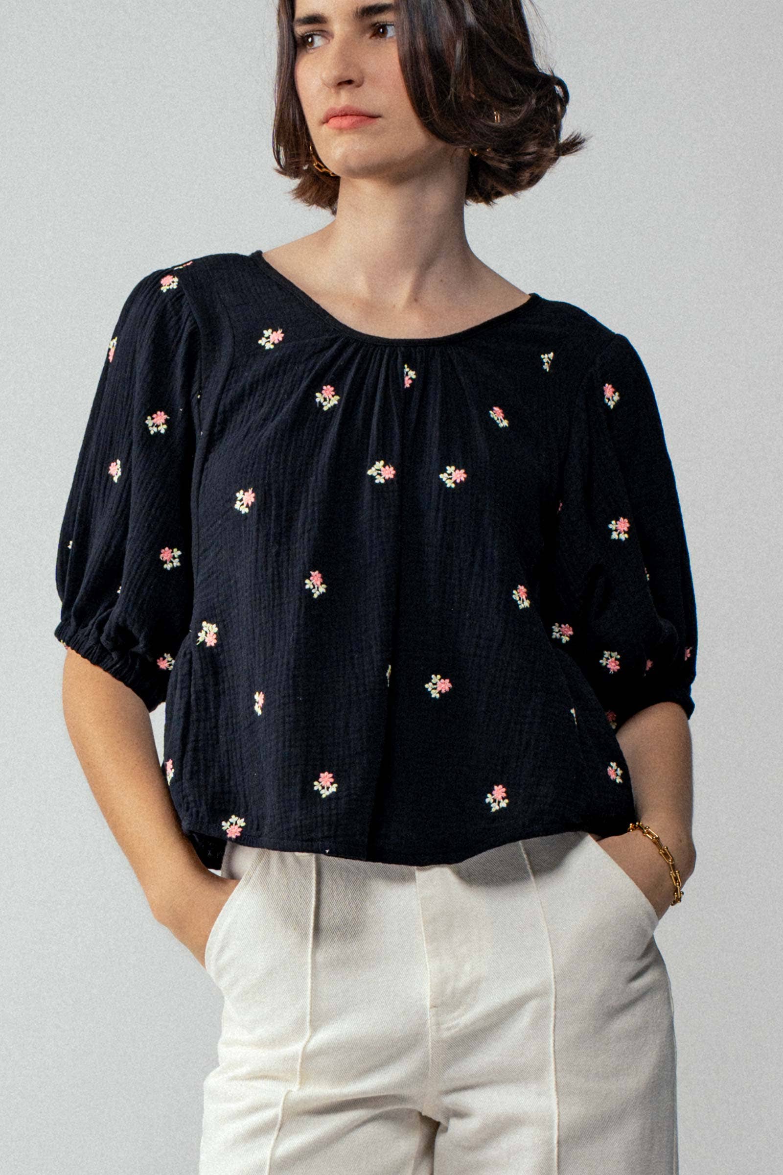 Urban Daizy - Wholesale Blouse - Women's - Floral Embroidered Gauze Blouse0