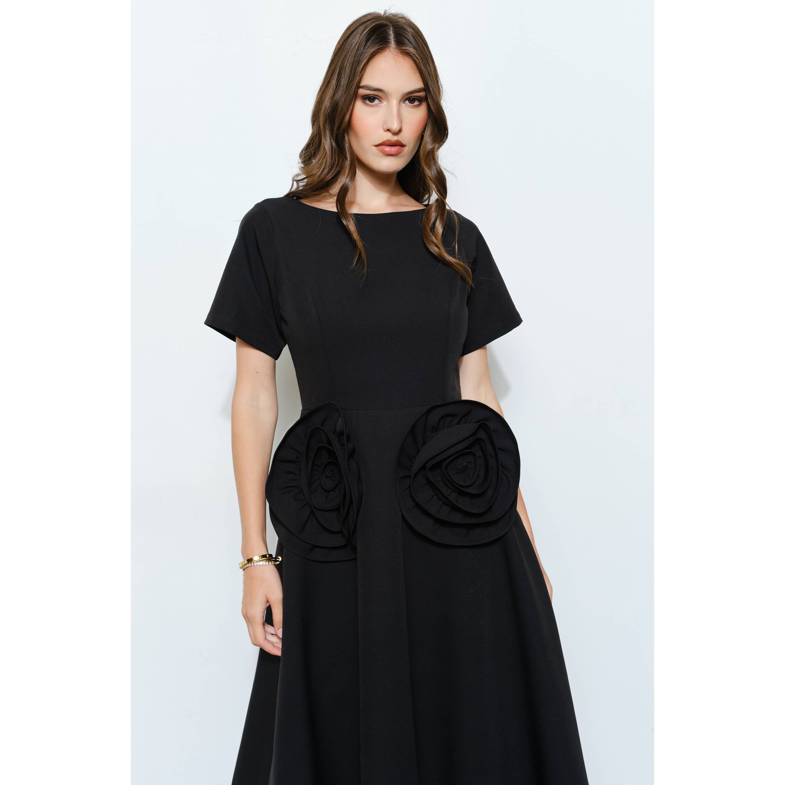 INA - Wholesale Dress - Women's - Elegant Rose Applique A-Line Midi Dress17