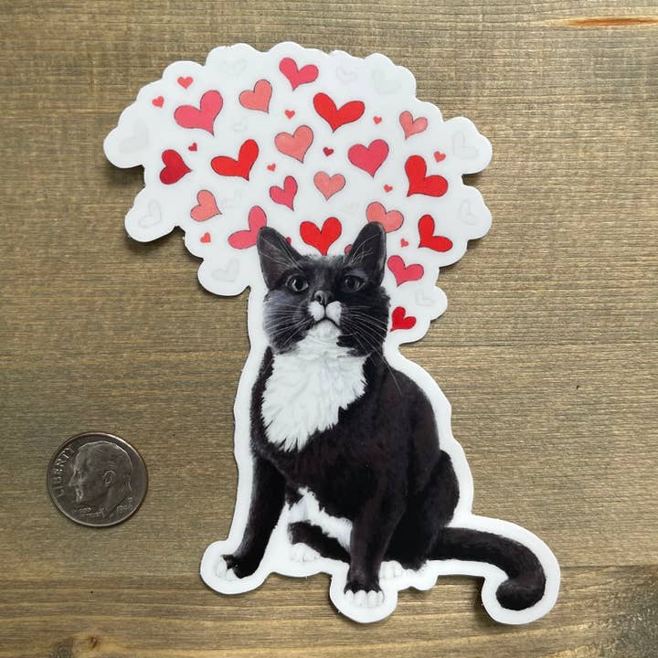Amy Rose Moore Illustration - Wholesale Sticker - Loving Tuxedo Cat Vinyl STICKER1