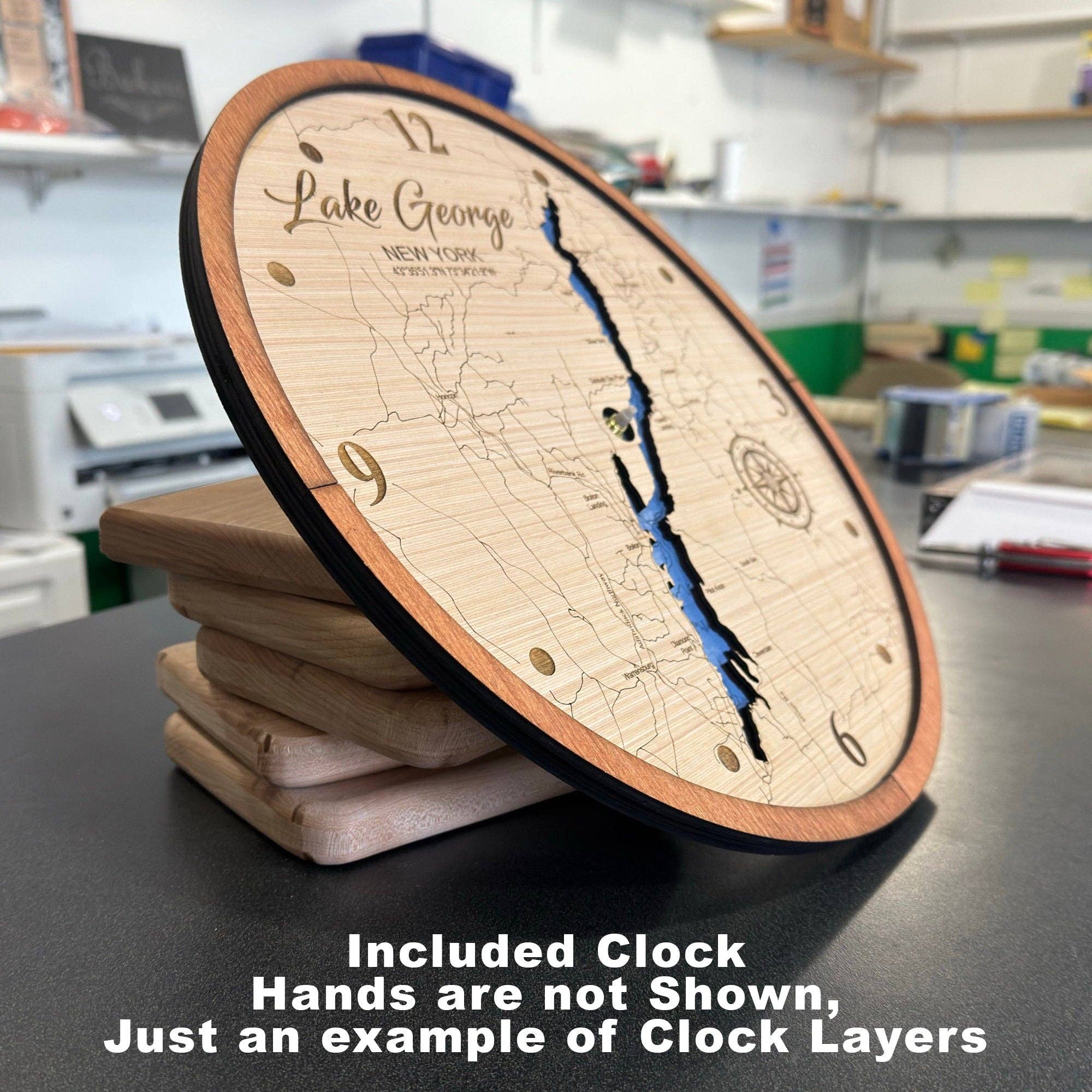 Premier Gifts and More - Vente Horloges murales - Horloge Carte en Couches de la Baie de Chesapeake - Décoration Intérieure Unique2