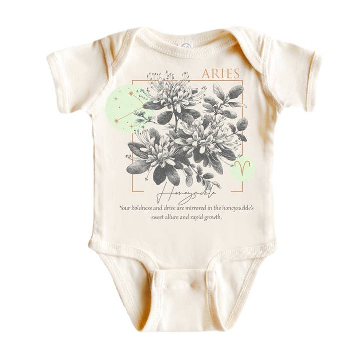 North Fork Forager LLC - Wholesale Bodysuit (Non-Footed) - Baby - Aries Floral Celestial - Baby Boy Girl Clothes Infant Bodysuit Funny Cute Newborn0