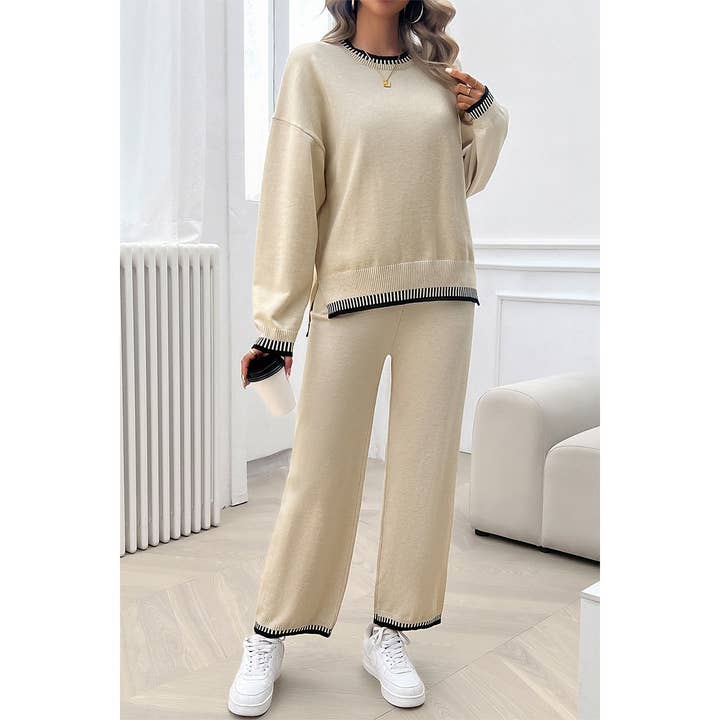 Supreme Fashion - Wholesale Lounge Set - Women's - Colock Block Round Neck Drop Shoulder Loose Set