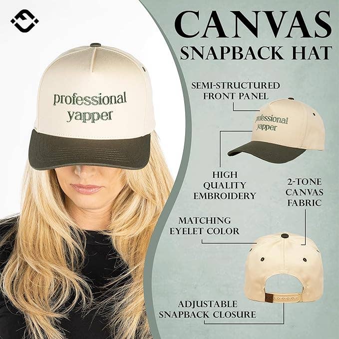 Funky Junque - Wholesale Baseball Cap - Women's - 2-Tone Embroidered Cap - Professional Yapper - Olive/Beige3