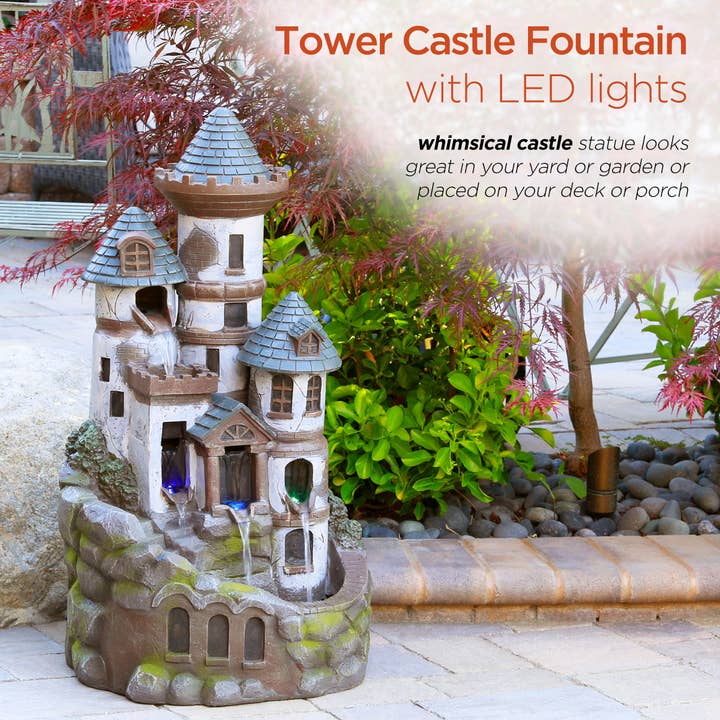 Alpine Corporation Tower Castle Fountain with Color Changing for wholesale by Alpine Corporation