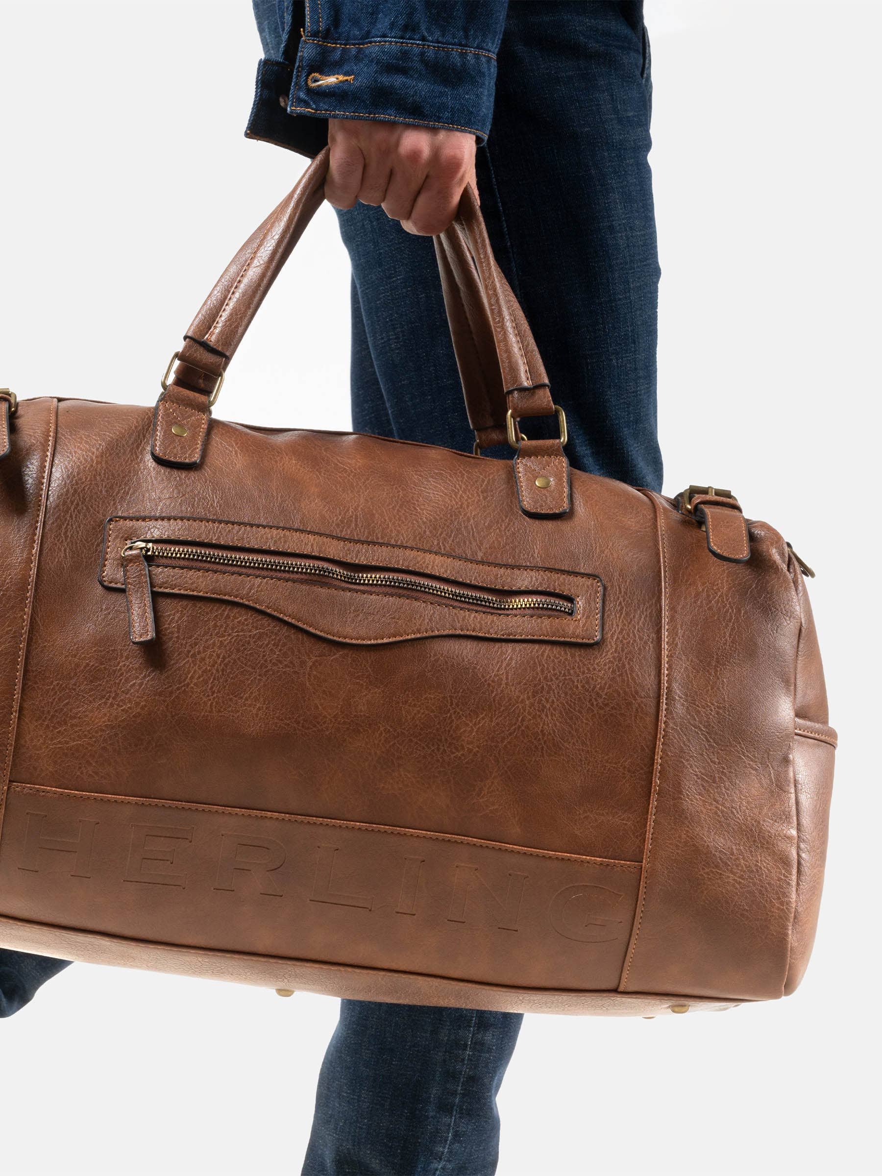 Herling – Saco de viagem - Unissexo por atacado – Herling - Bolsa de viagem vintage grande em couro PU13