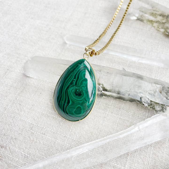 Ewelina Pas Jewelry - Wholesale Pendant/Charm Necklace - Gold Malachite Teardrop Pendant Necklace8