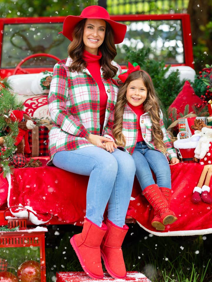 Ivoire Veste festive en flanelle à carreaux pour maman et moi en vente sur Faire5