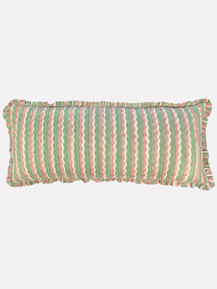 Cotton Quilted Frill Cushion | Whirly | Mint | Bolster for wholesale by YONDER.